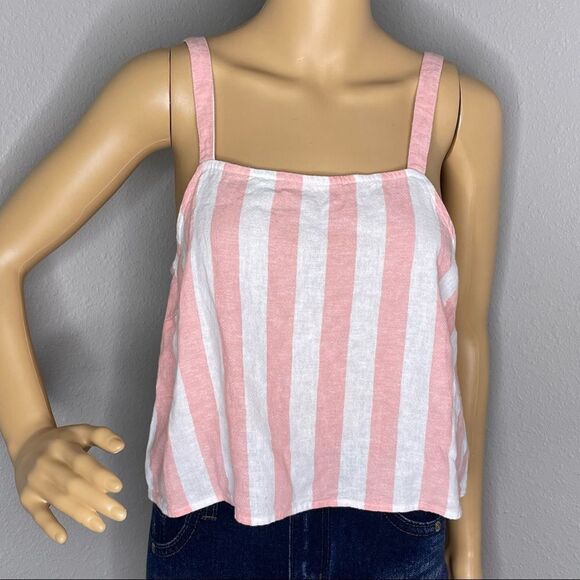 Abound Peach / Pink and White Vertical Striped Cropped Tank Size Small - Picture 1 of 11